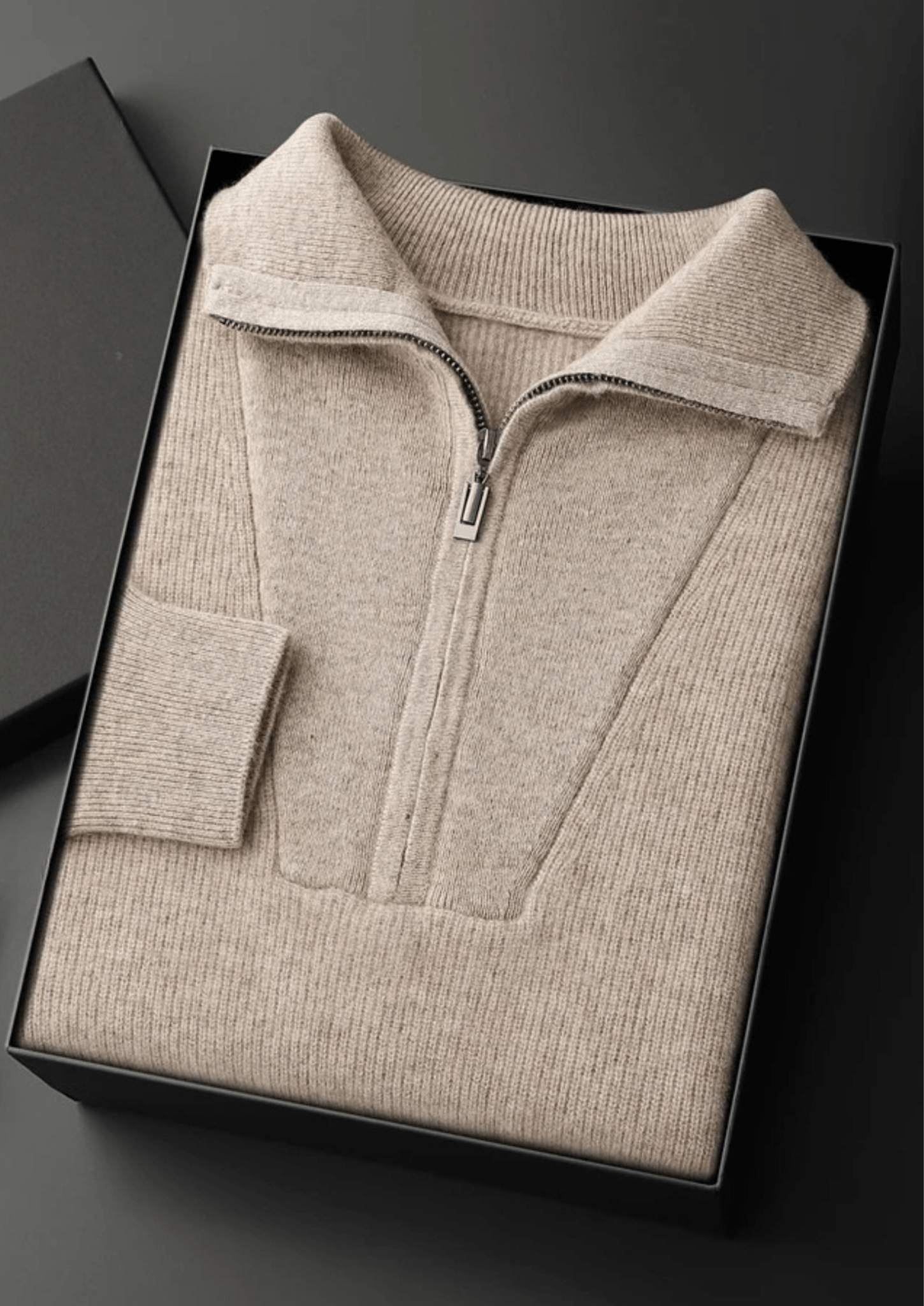 PREMIUM CASHMERE RIBBED HALF - ZIP SWEATER - Derada