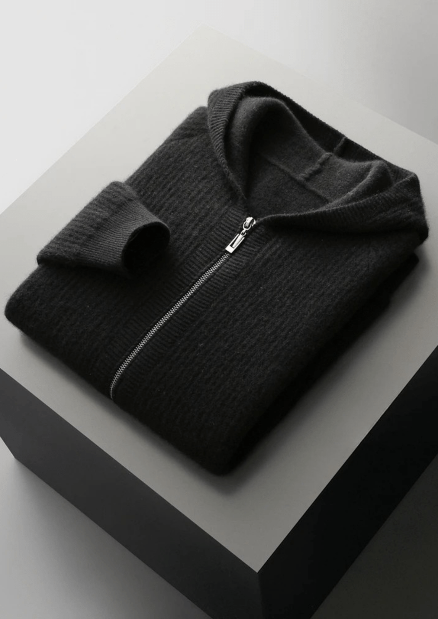 PURE EXTRA - FINE MERINO WOOL RIBBED ZIPPER HOODIE - Derada