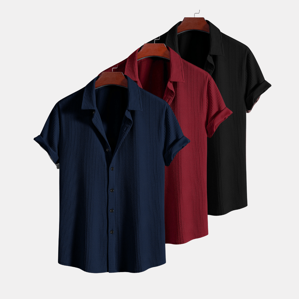 Derada | 3 - Pack Geribbeld Button - Up Comfort Shirt - Derada Fashion
