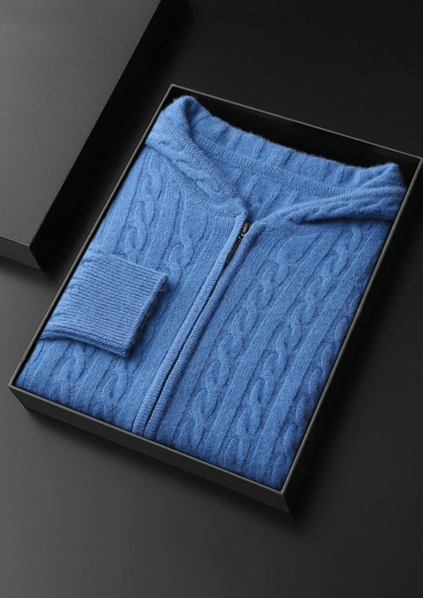 PREMIUM CASHMERE CABLE KNIT ZIPPER HOODIE - Derada