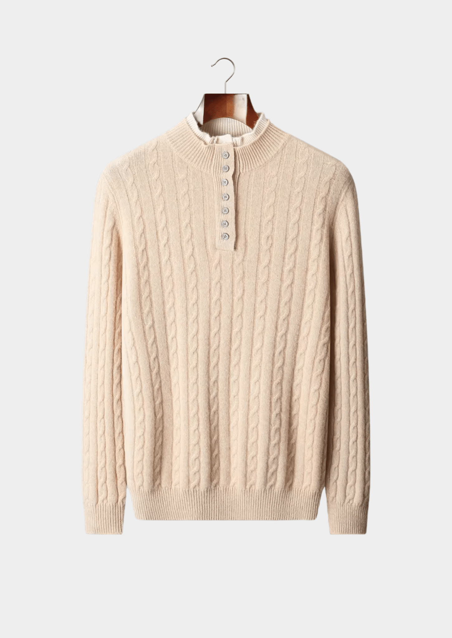 PURE EXTRA - FINE MERINO WOOL CABLE KNIT HENLEY SWEATER - Derada