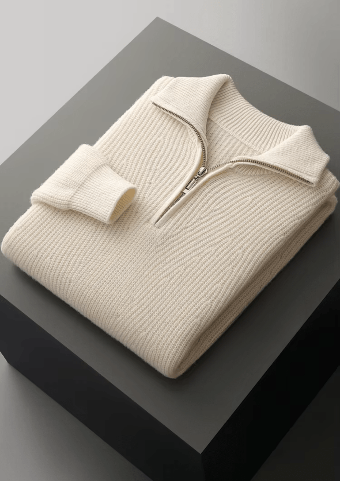 PURE EXTRA - FINE MERINO WOOL RIBBED HALF - ZIP - Derada